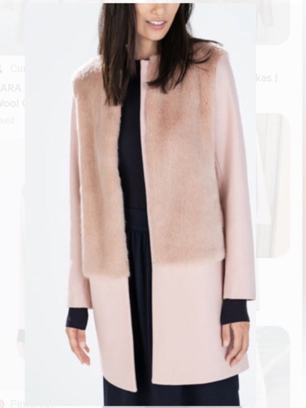 Zara Pink Faux Fur Panel Coat Blogger Favorite Wool Blend XL
